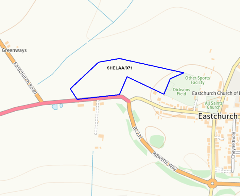 A map showing the location of SHELAA/071 outlined in blue