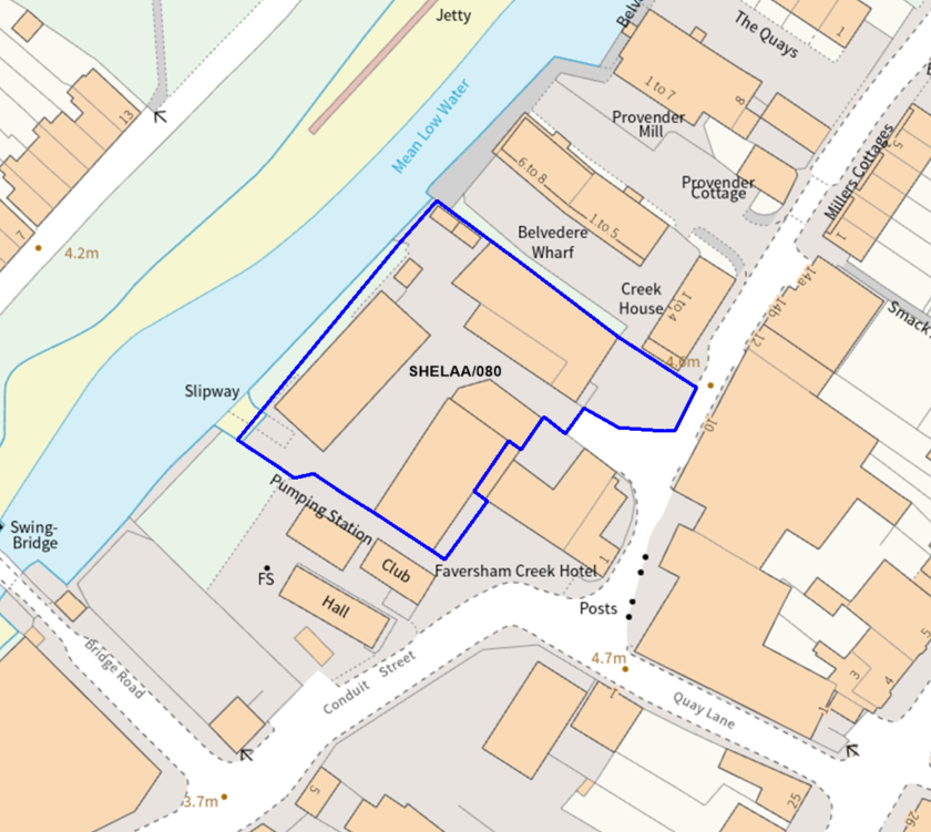 A map showing the location of SHELAA/080 outlined in blue