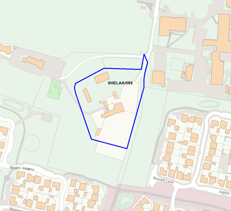 A map showing the location of SHELAA/089 outlined in blue
