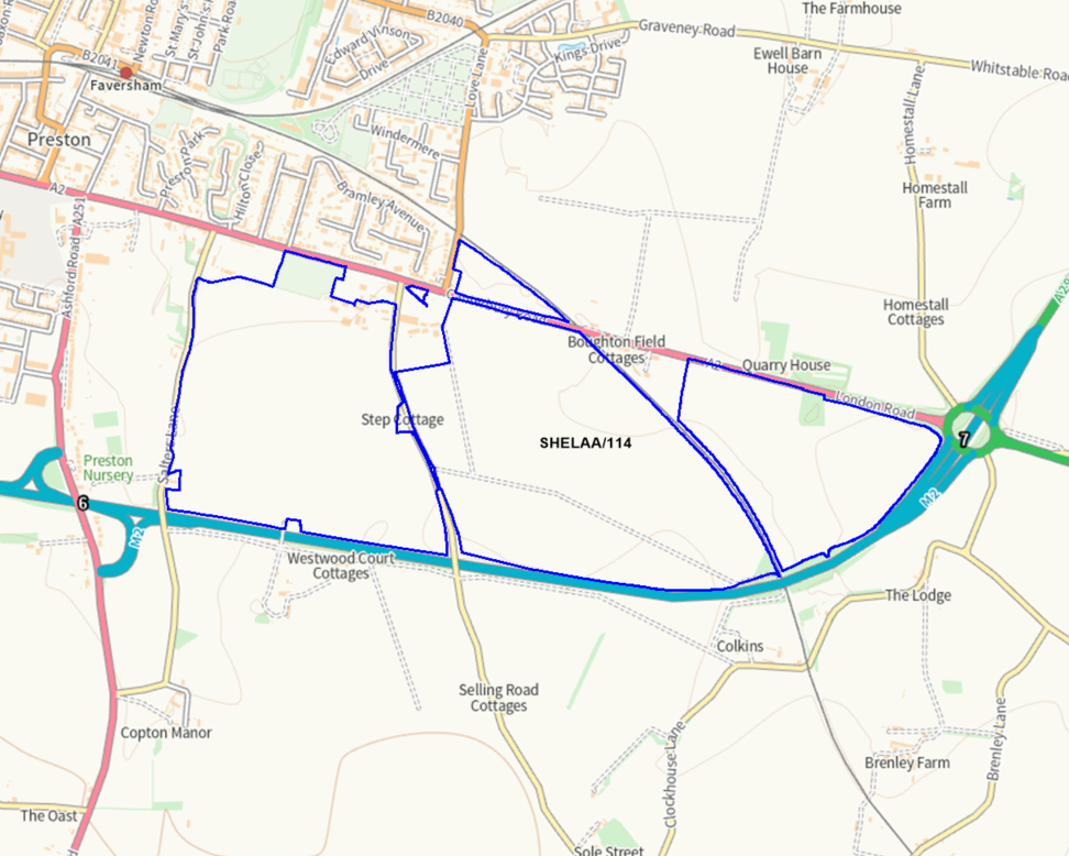 A map showing the location of SHELAA/114 outlined in blue