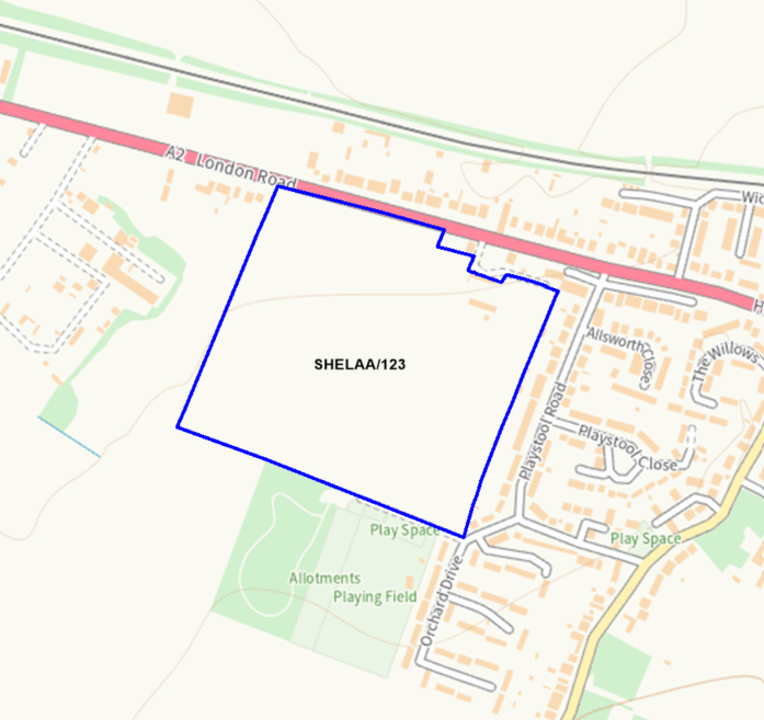 A map showing the location of SHELAA/123 outlined in blue