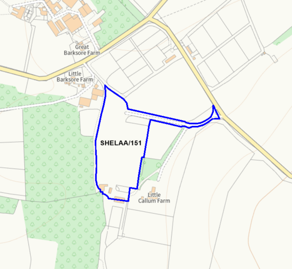 A map showing the location of SHELAA/151 outlined in blue
