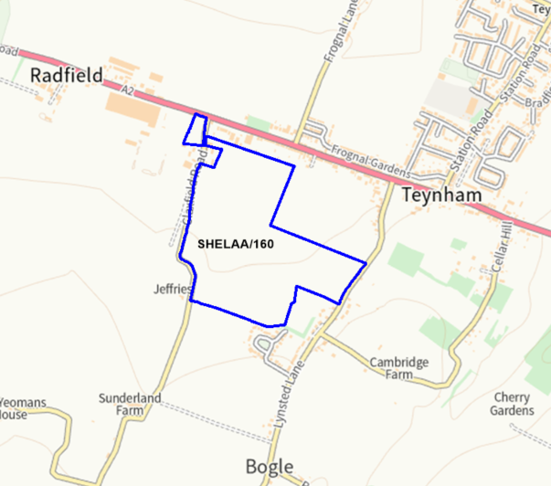 A map showing the location of SHELAA/160 outlined in blue