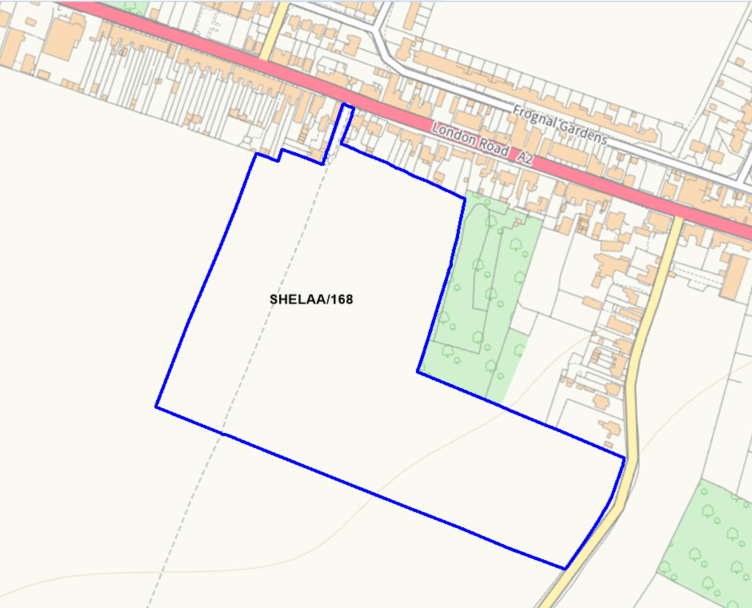 A map showing the location of SHELAA/168 outlined in blue