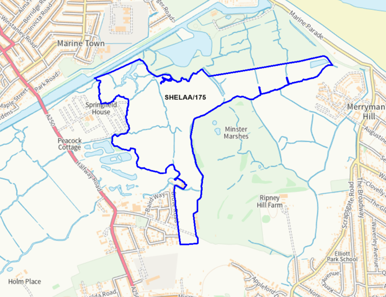 A map showing the location of SHELAA/175 outlined in blue
