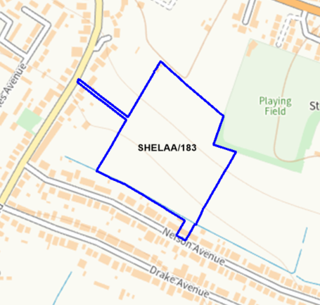 A map showing the location of SHELAA/183 outlined in blue