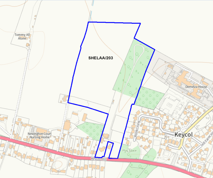 A map showing the location of SHELAA/203 outlined in blue
