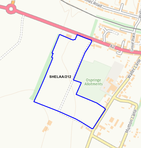 A map showing the location of SHELAA/212 outlined in blue