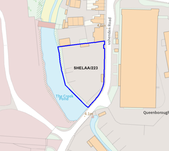 A map showing the location of SHELAA/223 outlined in blue