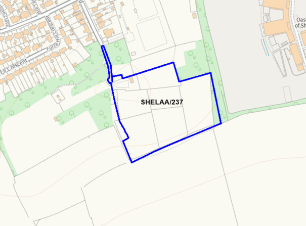 A map showing the location of SHELAA/237 outlined in blue