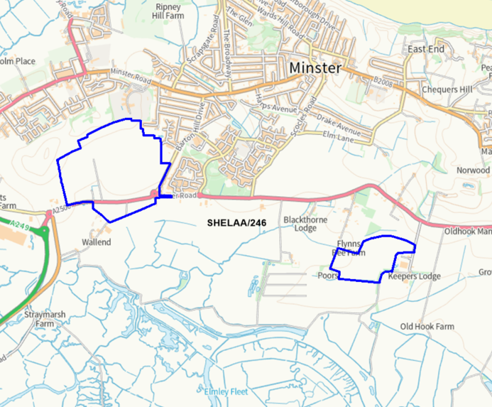 A map showing the location of SHELAA/246 outlined in blue