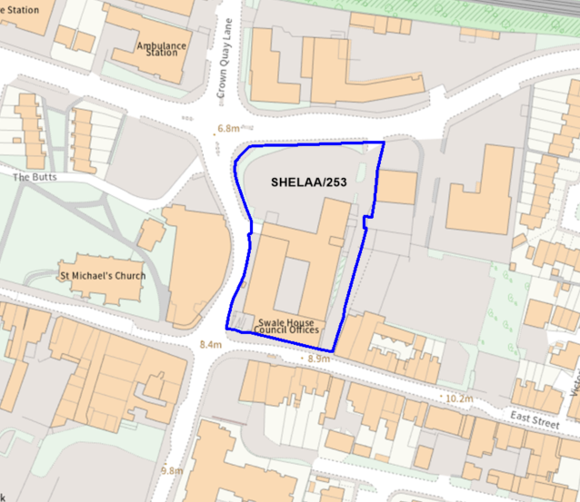 A map showing the location of SHELAA/253 outlined in blue