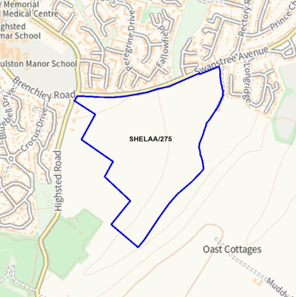 A map showing the location of SHELAA/275 outlined in blue