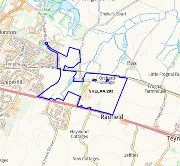 A map showing the location of SHELAA/293 outlined in blue