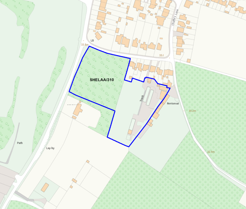 A map showing the location of SHELAA/310 outlined in blue