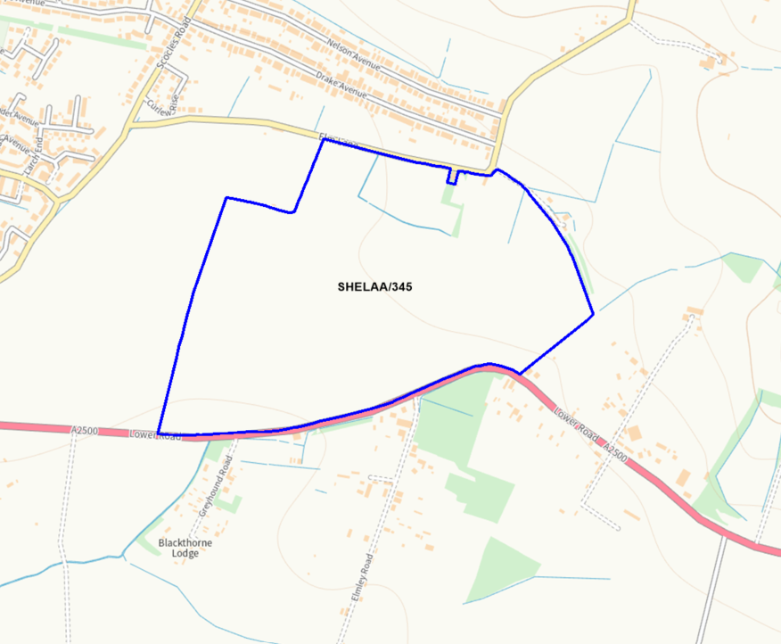A map showing the location of SHELAA/345 outlined in blue