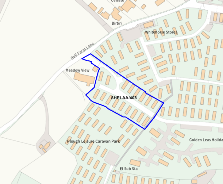 A map showing the location of SHELAA/408 outlined in blue
