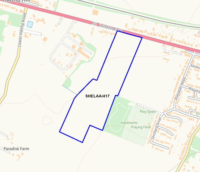 A map showing the location of SHELAA/417 outlined in blue
