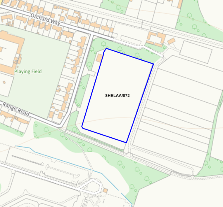 A map showing the location of SHELAA/072 outlined in blue