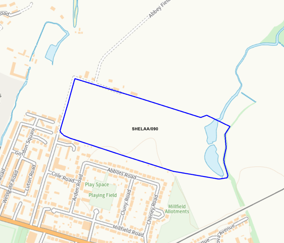 A map showing the location of SHELAA/090 outlined in blue