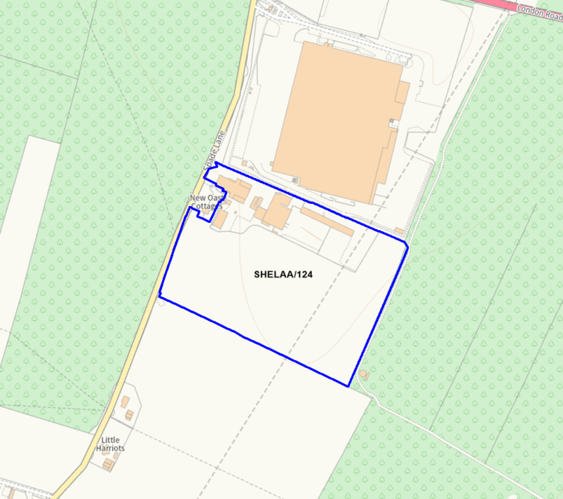 A map showing the location of SHELAA/124 outlined in blue