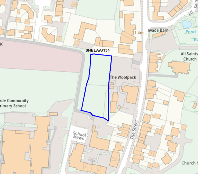 A map showing the location of SHELAA/134 outlined in blue
