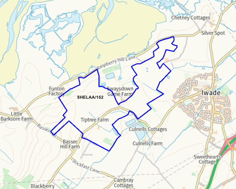 A map showing the location of SHELAA/152 outlined in blue