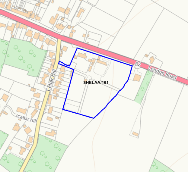 A map showing the location of SHELAA/161 outlined in blue
