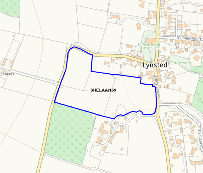A map showing the location of SHELAA/169 outlined in blue