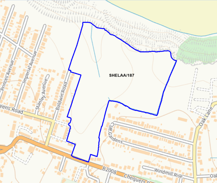 A map showing the location of SHELAA/187 outlined in blue