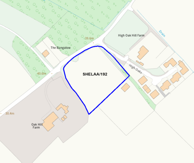 A map showing the location of SHELAA/192 outlined in blue