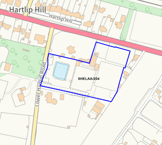 A map showing the location of SHELAA/204 outlined in blue
