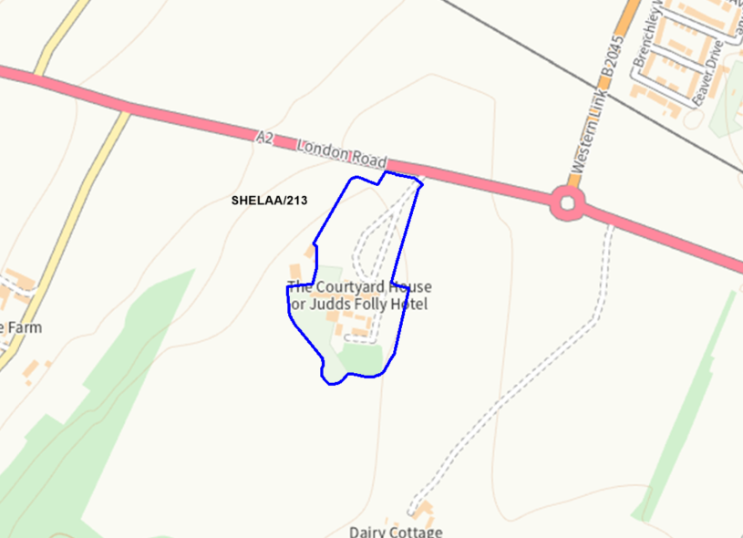 A map showing the location of SHELAA/213 outlined in blue
