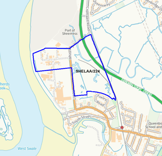 A map showing the location of SHELAA/224 outlined in blue