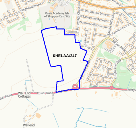 A map showing the location of SHELAA/247 outlined in blue