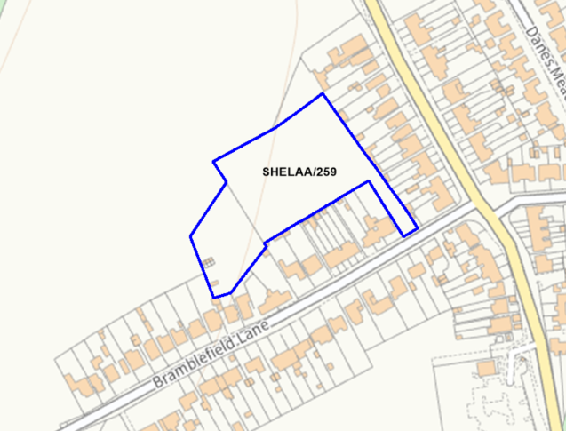 A map showing the location of SHELAA/259 outlined in blue