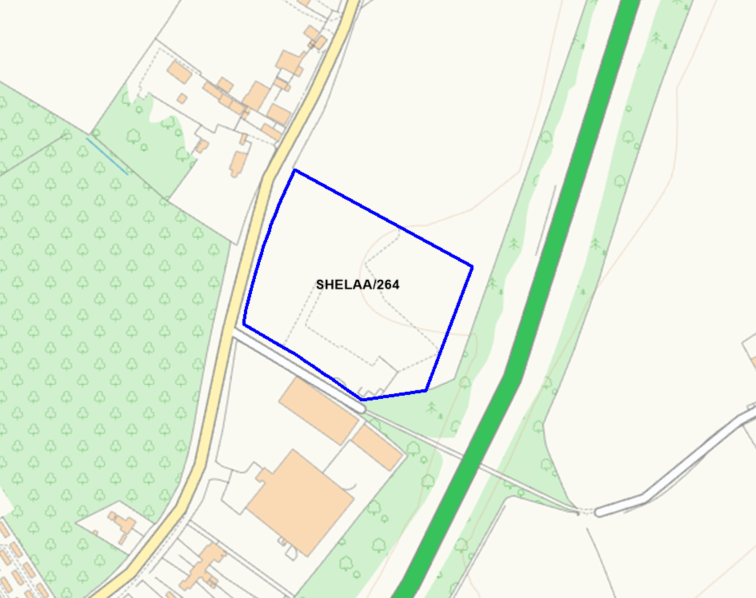 A map showing the location of SHELAA/264 outlined in blue