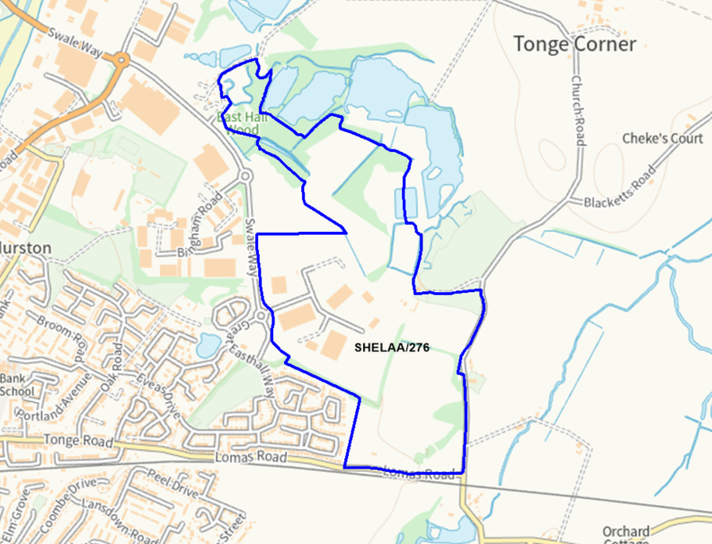 A map showing the location of SHELAA/276 outlined in blue