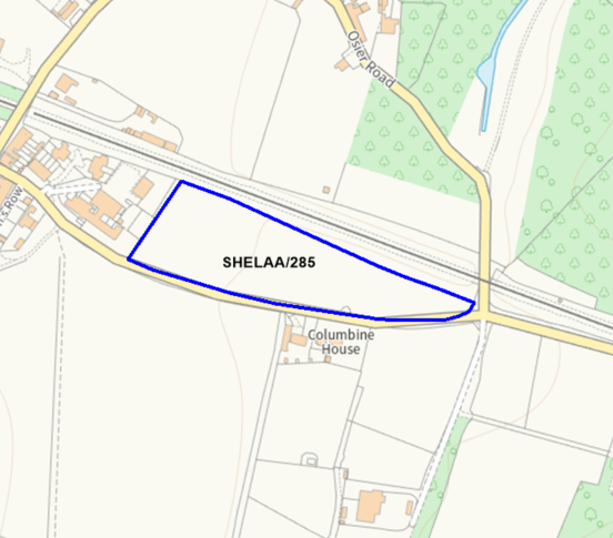 A map showing the location of SHELAA/285 outlined in blue