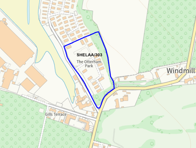 A map showing the location of SHELAA/303 outlined in blue