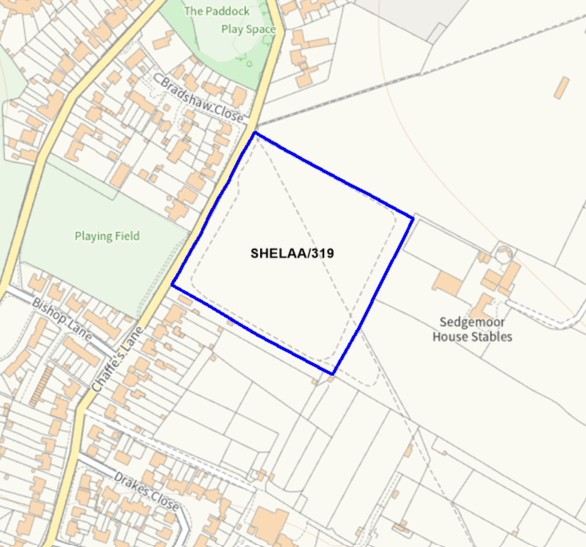A map showing the location of SHELAA/319 outlined in blue
