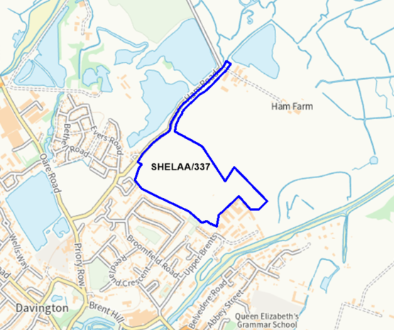 A map showing the location of SHELAA/337 outlined in blue