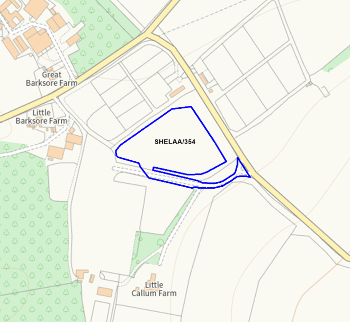 A map showing the location of SHELAA/354 outlined in blue