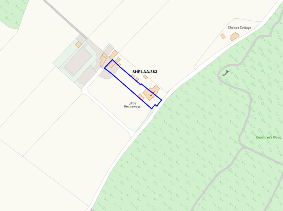 A map showing the location of SHELAA/363 outlined in blue