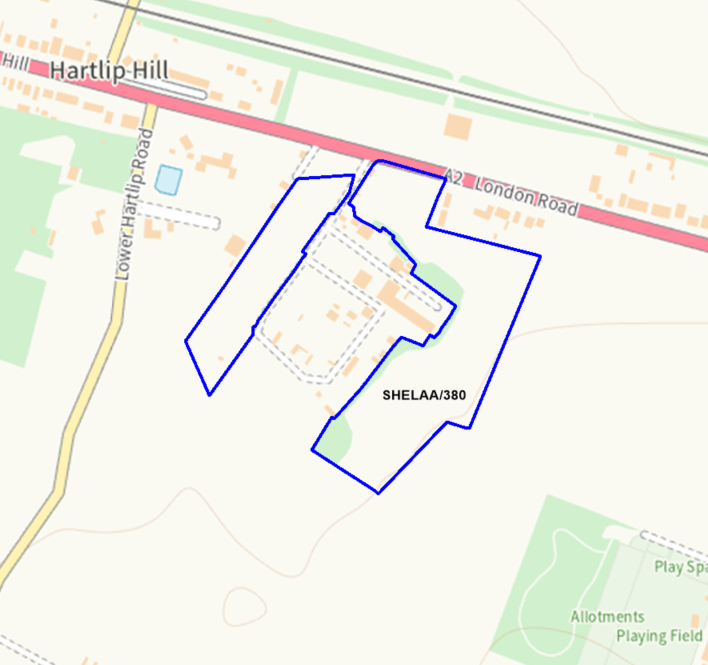A map showing the location of SHELAA/380 outlined in blue