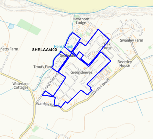 A map showing the location of SHELAA/400 outlined in blue