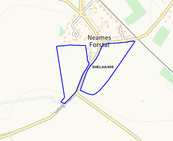 A map showing the location of SHELAA/409 outlined in blue