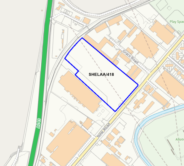 A map showing the location of SHELAA/418 outlined in blue