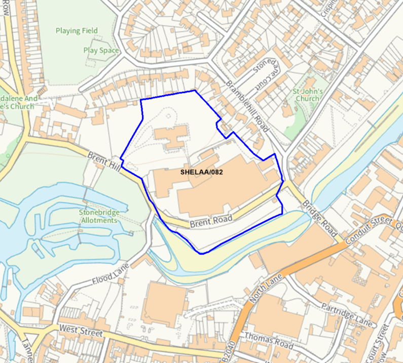 A map showing the location of SHELAA/082 outlined in blue