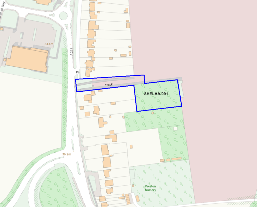 A map showing the location of SHELAA/091 outlined in blue